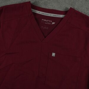Fabletics Helix 1-Pocket Scrub Top Mens L Maroon V-Neck Performance Short Sleeve
